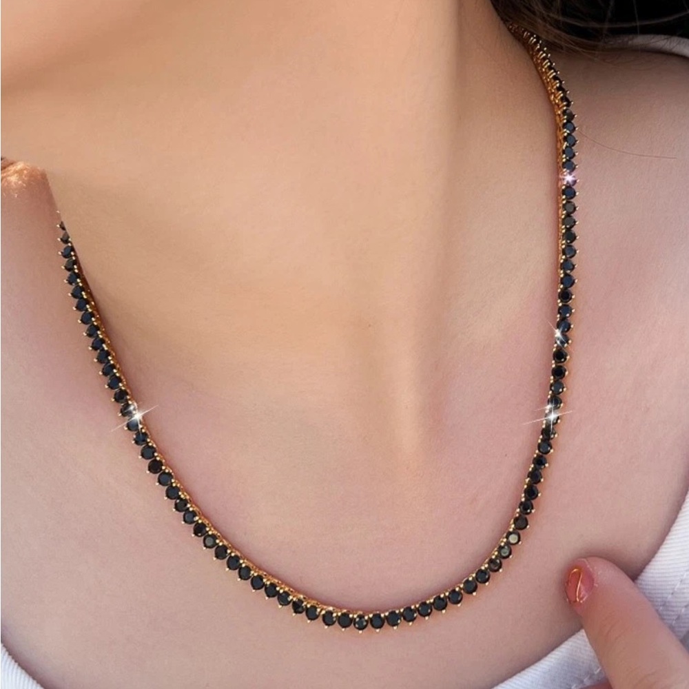 Elegant 14k Gold- Black CZ Tennis necklace